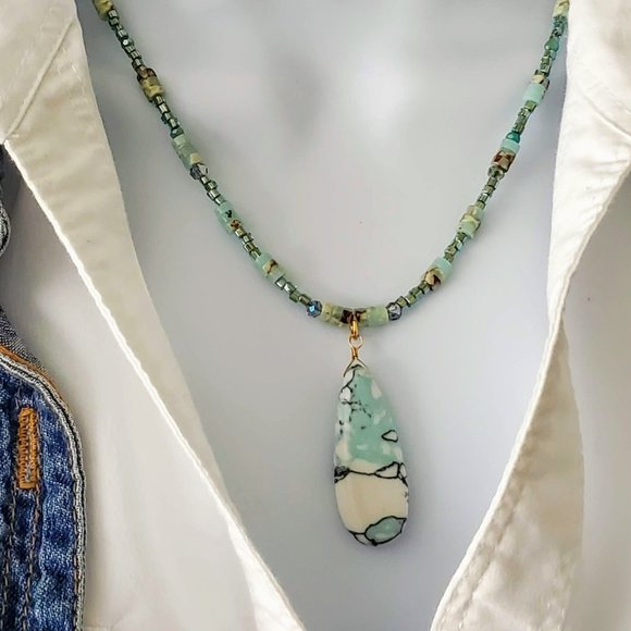 The Girl With The Kaleidoscope Eyes Jewelry - Shades of Sea Stone & Glass Pendent
